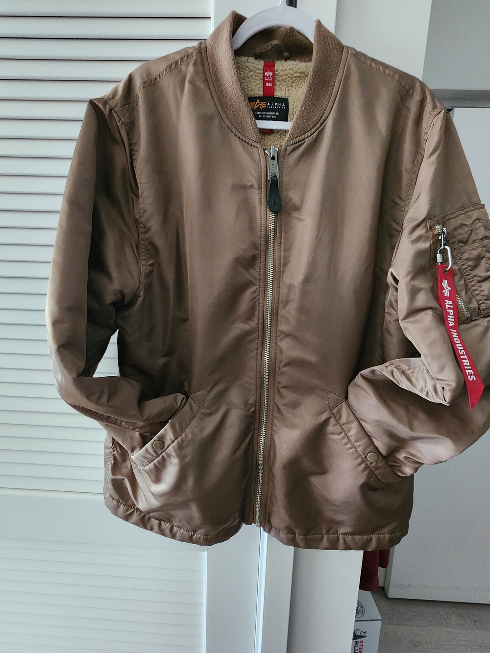 Alpha Industries Sherpa lined Brown Bomber Jacket